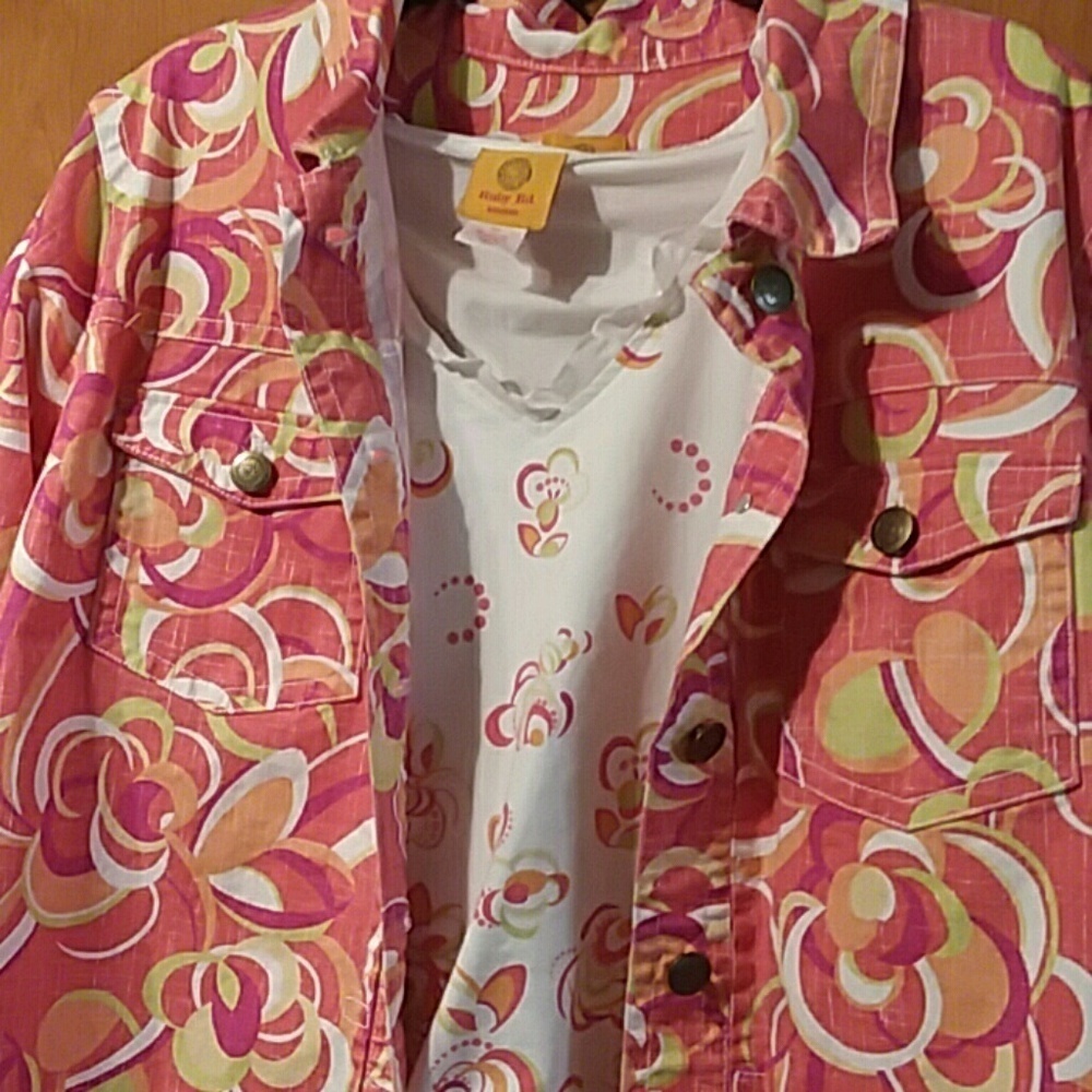 Ruby Rd. Pink and Orange Jean Jacket